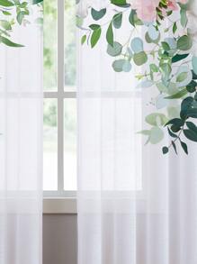 1pc Flower Pattern Sheer Panel Curtain, Pastoral Polyester Sheer Curtain For Kitchen, Bedroom And Living Room - Multicolor - View 4