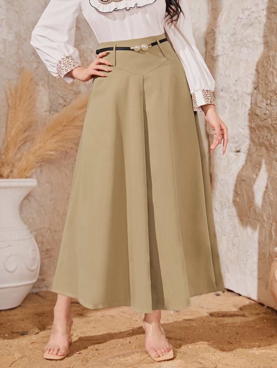 Modelyn Váy nữ Thắt lưng màu trơn Thanh lịch - Màu Khaki - Xem 1