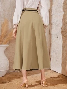 Modelyn Váy nữ Thắt lưng màu trơn Thanh lịch - Màu Khaki - Xem 2