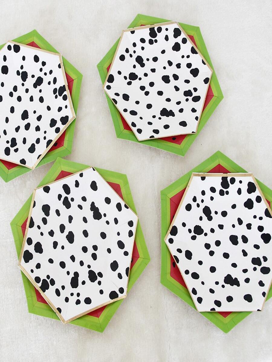 8 piezas Plato desechable con patrón de vaca - Multicolor - Ver 1