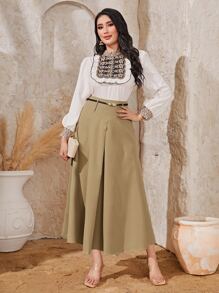 Modelyn Váy nữ Thắt lưng màu trơn Thanh lịch - Màu Khaki - Xem 5