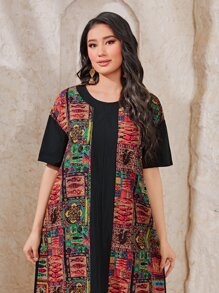 Al Najma Graphic Print Drop Shoulder Tunic Dress - Black - View 5