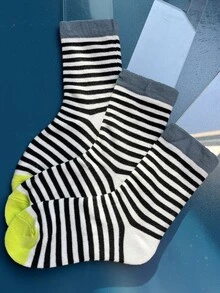 Niños 3 pares Calcetines de tripulación con patrón de rayas - Multicolor - Ver 1