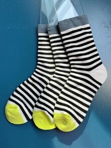 Niños 3 pares Calcetines de tripulación con patrón de rayas - Multicolor - Ver 3