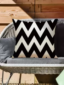 1入組鋸齒圖案戶外防水墊套不附帶內芯 - 黑與白 - 查看 1