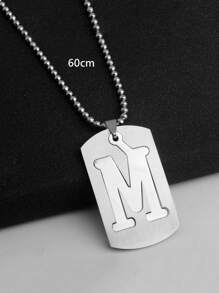 Men Letter Detail Geometric Charm Necklace - Silver - View 3