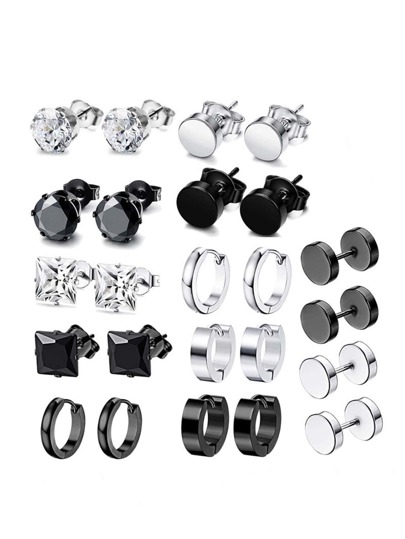 Fashionable and Popular 12pairs Men Rhinestone Decor Earrings Stainless Steel for Jewelry Gift and for a Stylish Look
