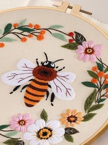 1入組家用滌綸手工刺繡現代蜜蜂和花卉圖案手工刺繡套入組