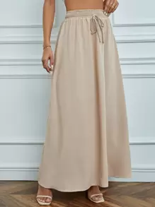 SHEIN Tall 净色抽绳腰部长裙 - 杏色 - 查看 4