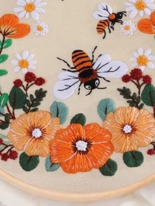 1set Random Flower & Bee Pattern Hand Embroidery - Multicolor - View 3
