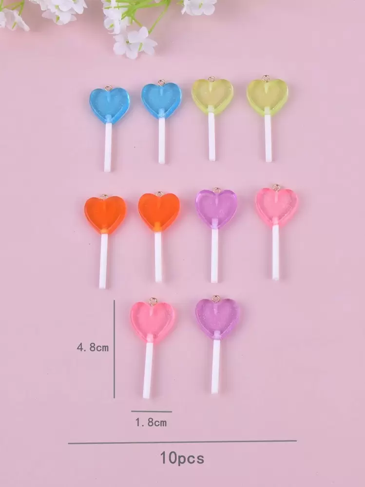 レジン製トレンディハート型ロリポップ 10個 バレンタインデーDIYペンダント - マルチカラー - 見る 4
