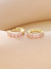 水鑽裝飾圓耳環 - 粉色 - 查看 2