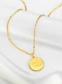 Letter Detail Round Charm Necklace - Yellow Gold - View 2