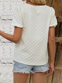 SHEIN LUNE 素色泡泡袖襯衫 - 杏色 - 查看 3