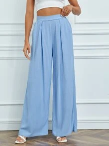 SHEIN Tall 素色闊腿褲 - 淺藍色 - 查看 4