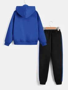 SHEIN Boys Cut And Sew Thermal Hoodie & Joggers - Multicolor - View 2