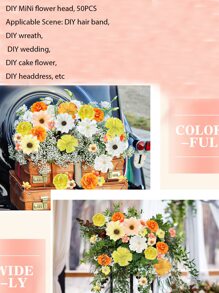 50PCS Colorful Mini Artificial Flower Head DIY Handmade Wedding Flower Arrangement, Graduation Season Hat Decoration Artificial Flowers - Multicolor - View 5