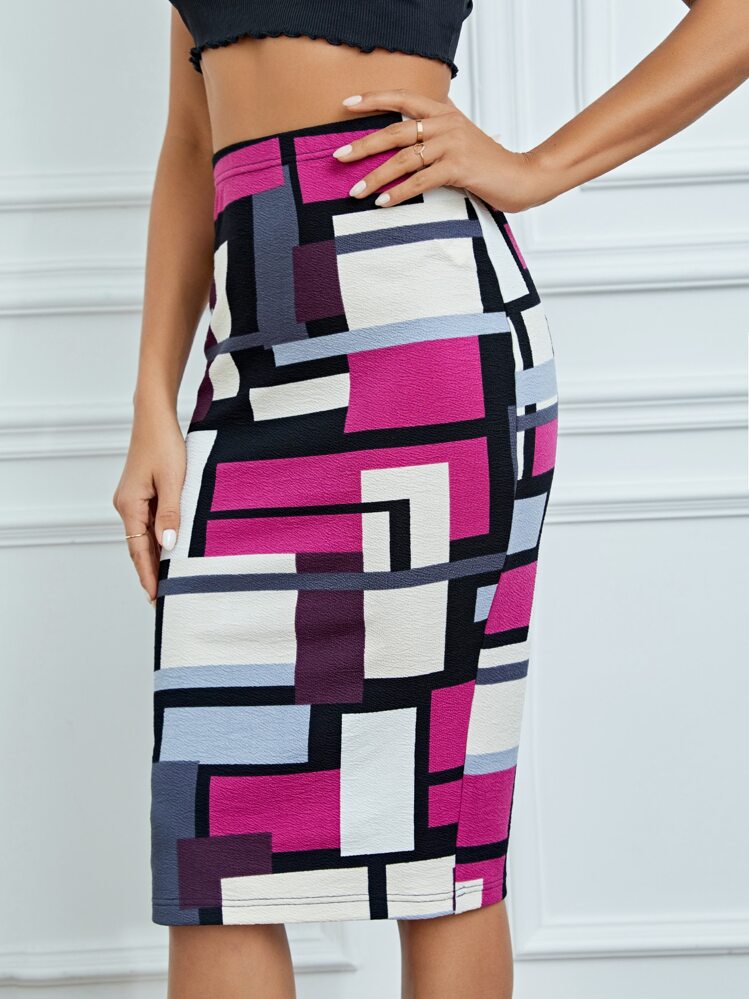 SHEIN Tall Geo Print Pencil Skirt - Multicolor - View 3