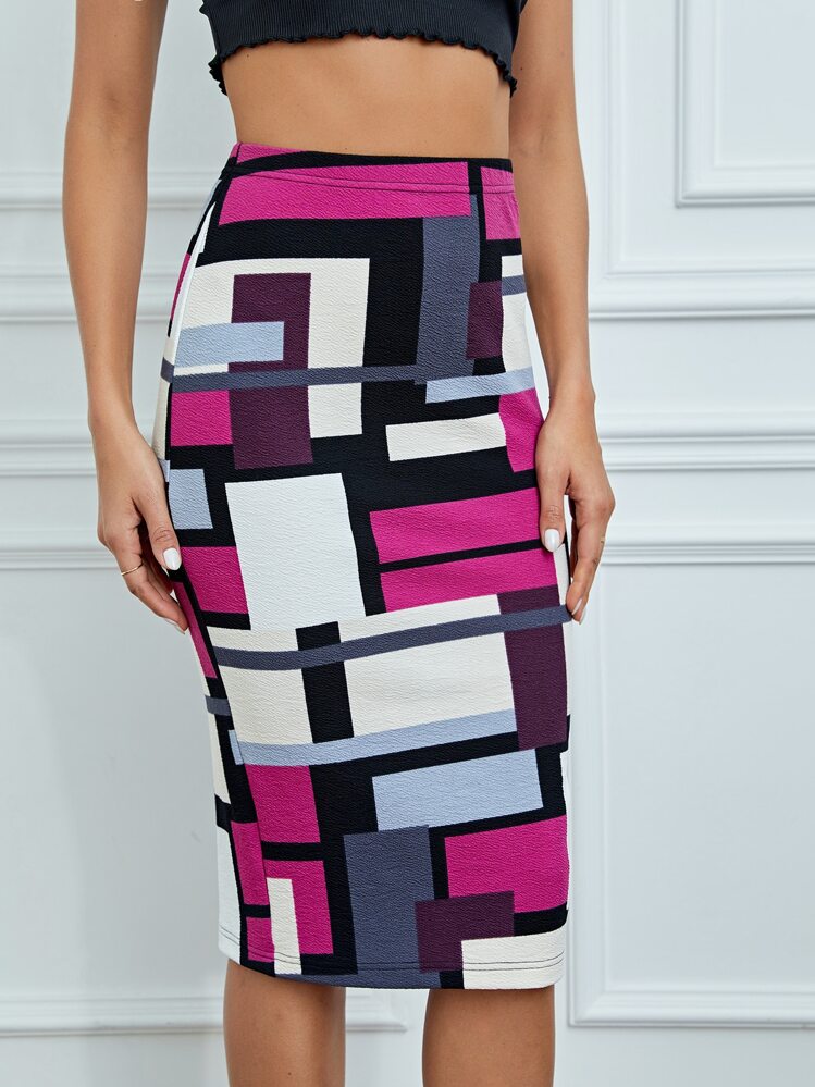 SHEIN Tall Geo Print Pencil Skirt - Multicolor - View 4