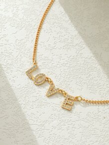 Rhinestone Letter Charm Necklace - Yellow Gold - View 2