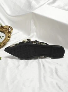 Women's Elegant Pointed Toe Flat Mesh Mules With Metal Buckle Accent, Random Pattern Vamp, Suitable For Spring And Summer - Multicolor - View 3