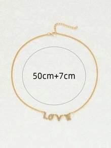 Rhinestone Letter Charm Necklace - Yellow Gold - View 3