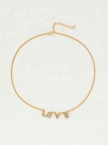 Rhinestone Letter Charm Necklace - Yellow Gold - View 4