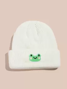 卡通青蛙繡花針織帽,休閒風格 - 白色 - 查看 1