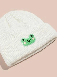 卡通青蛙繡花針織帽,休閒風格 - 白色 - 查看 3