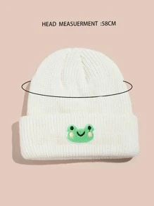 卡通青蛙繡花針織帽,休閒風格 - 白色 - 查看 4