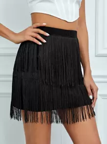 SHEIN Tall Fringe Trim Mini Skirt