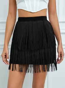 SHEIN Tall Fringe Trim Mini Skirt