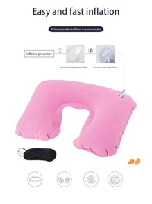 1入組充氣旅行枕和1入組眼罩和2入組耳塞 - 粉色 - 查看 4