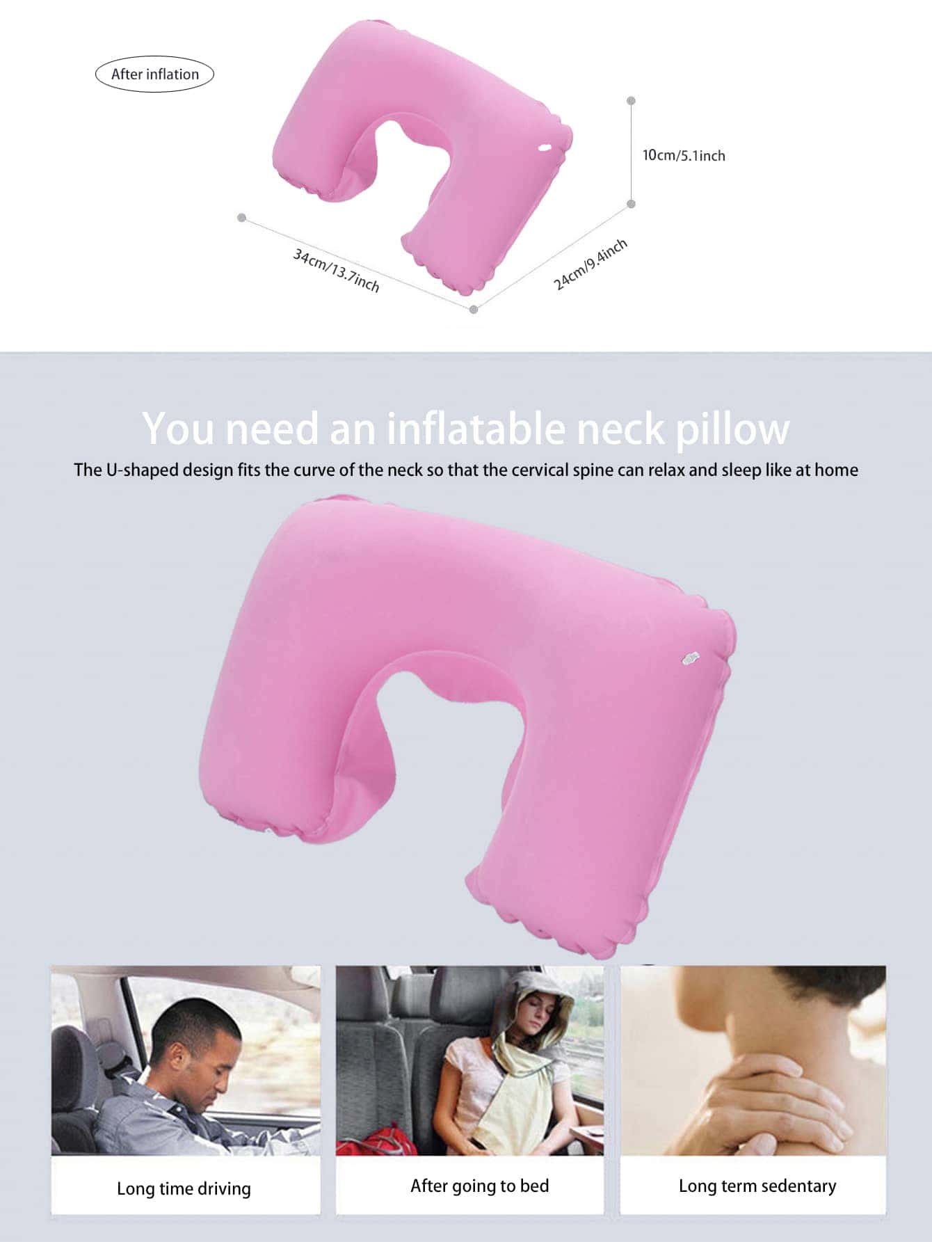 1入組充氣旅行枕和1入組眼罩和2入組耳塞 - 粉色 - 查看 6