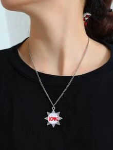 Letter Detail Geometric Charm Necklace - Silver - View 1