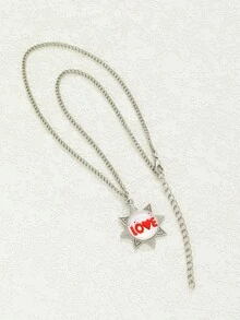 Letter Detail Geometric Charm Necklace - Silver - View 2