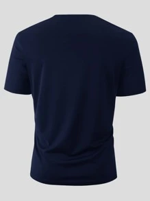 Manfinity Homme Men Letter Graphic Tee - Navy Blue - View 2
