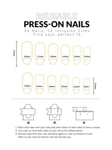 24 piezas largo ataúd con patrón de rayas Uña postiza & 1 pieza lima de uñas & 1 hoja cinta - Blanco y Negro - Ver 6