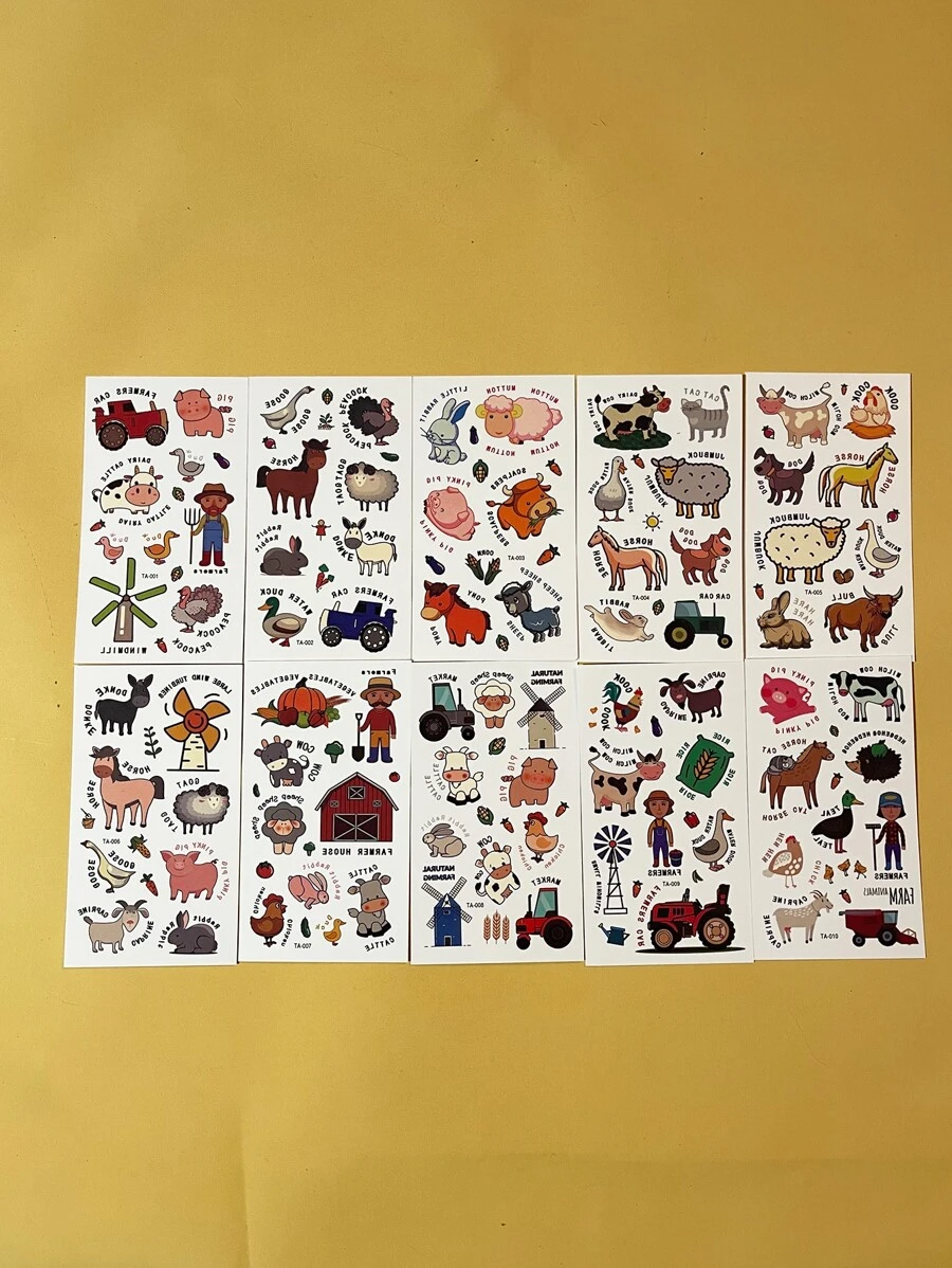 10sheets Animal & Figure Graphic Tattoo Sticker - Multicolor - View 1