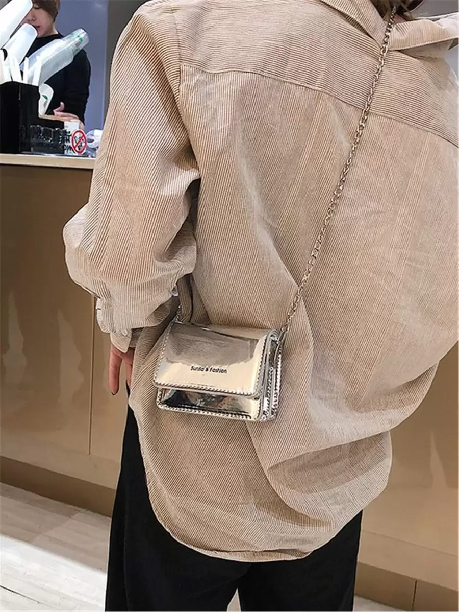 Simple & Elegant Multi-Purpose Mini Square Bag, New Spring/Summer Laser Chic Crossbody Shoulder Bag, Women's Messenger Bag - Silver - View 1