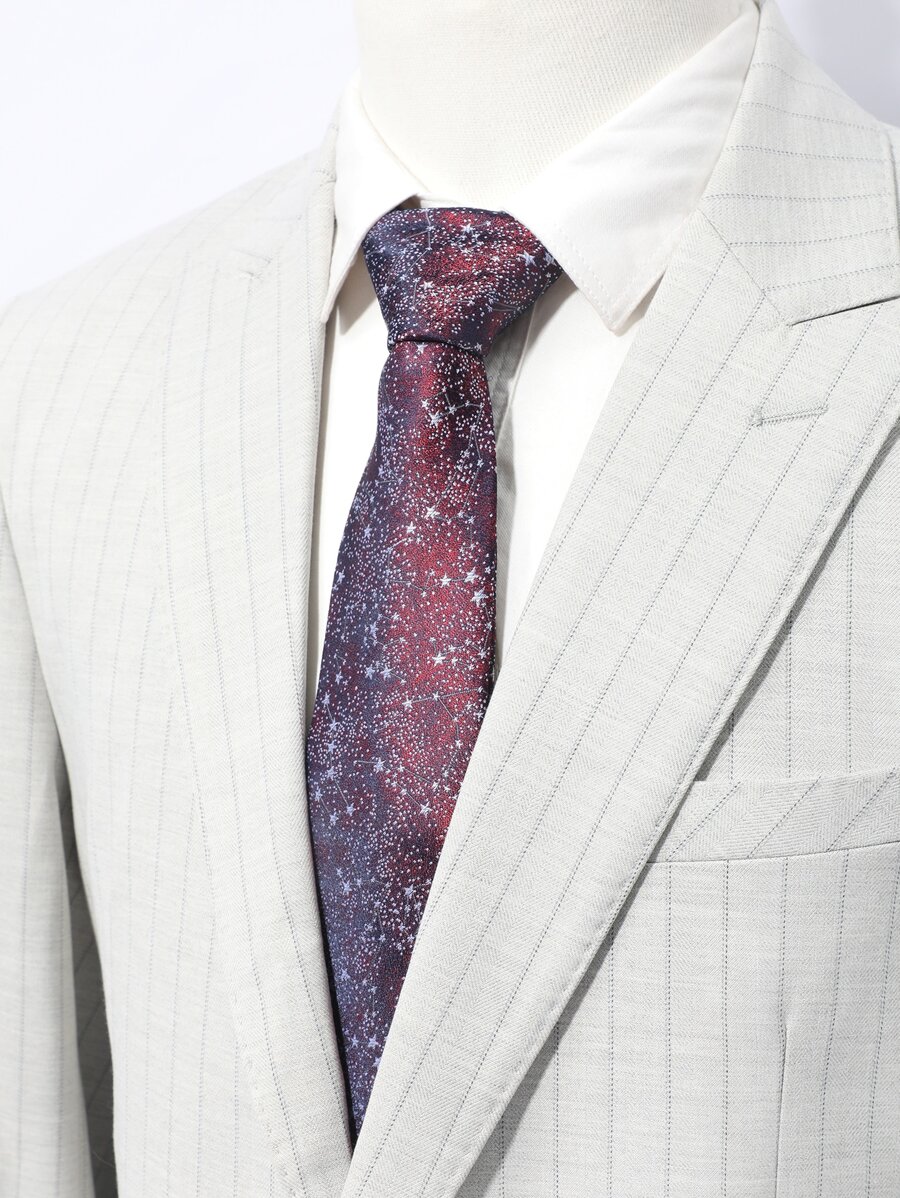 Men Galaxy Pattern Tie - Burgundy - View 1