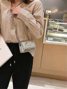 Simple & Elegant Multi-Purpose Mini Square Bag, New Spring/Summer Laser Chic Crossbody Shoulder Bag, Women's Messenger Bag - Silver - View 2