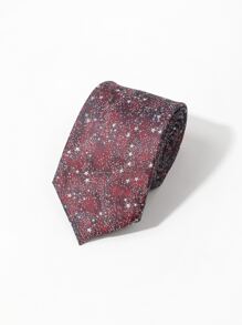 Men Galaxy Pattern Tie - Burgundy - View 5