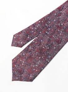 Men Galaxy Pattern Tie - Burgundy - View 6