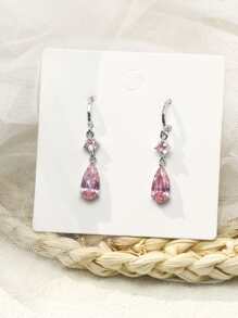 方晶鋯石水滴形耳墜 - 粉色 - 查看 4