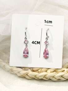 方晶鋯石水滴形耳墜 - 粉色 - 查看 5