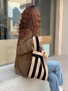 Striped Pattern Crochet Bag - Multicolor - View 2