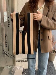 Striped Pattern Crochet Bag - Multicolor - View 6