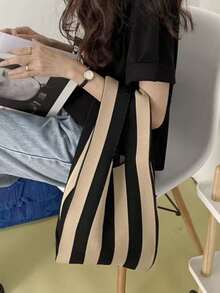 Striped Pattern Crochet Bag - Multicolor - View 8