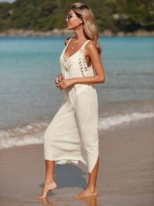 SHEIN Swim Crochet Trim Cover Up Dress Summer - Apricot - View 4